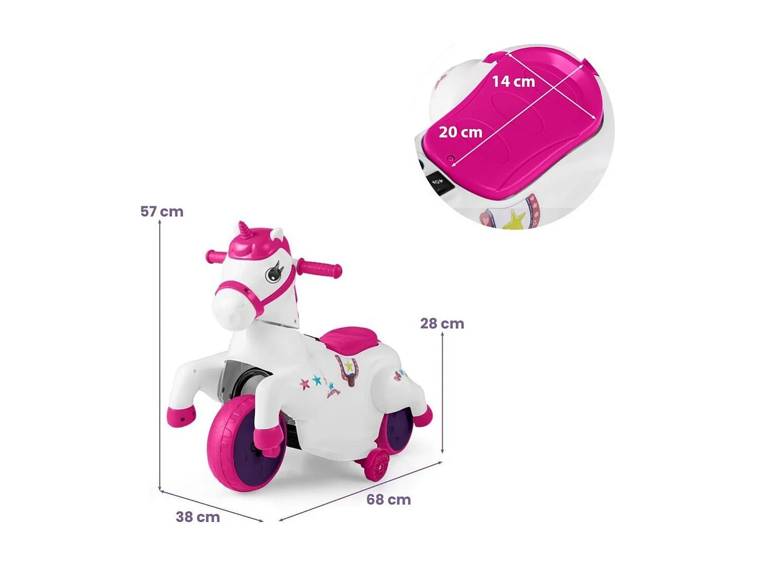 Jouet à Chevaucher Licorne 12 V  avec Roues d'Entraînement Musique Démarrage à un Bouton et Affichage LED Rose Rouge