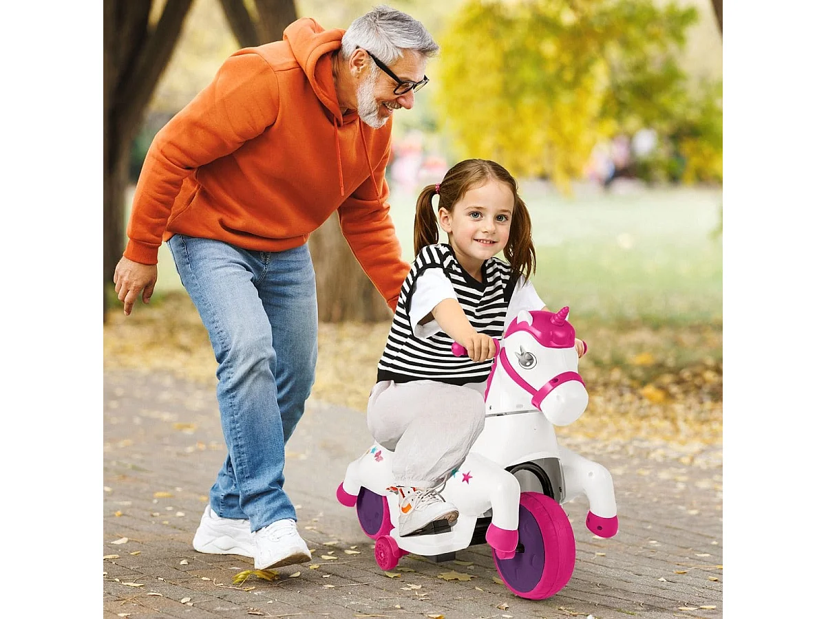 Jouet à Chevaucher Licorne 12 V  avec Roues d'Entraînement Musique Démarrage à un Bouton et Affichage LED Rose Rouge