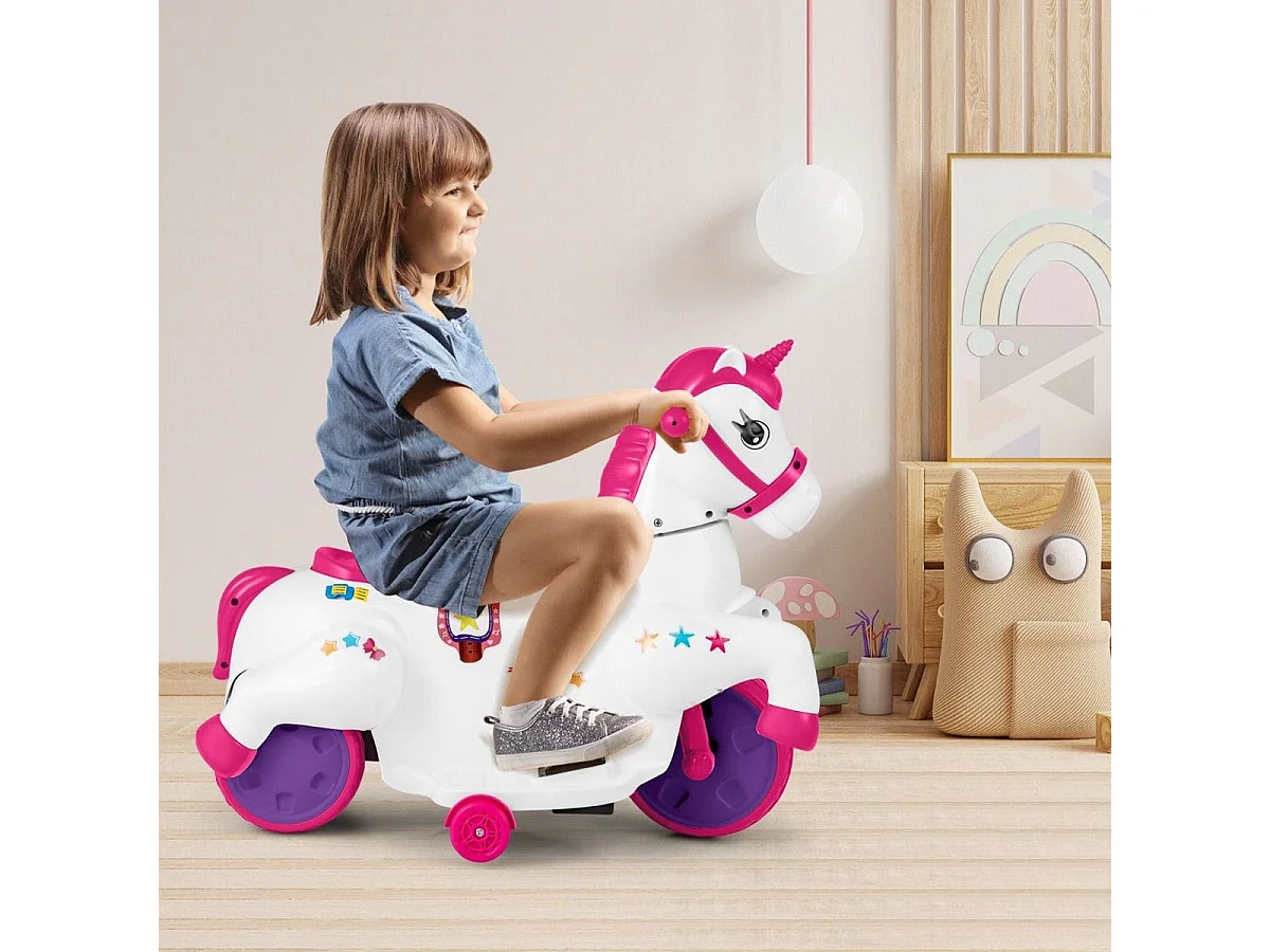 Jouet à Chevaucher Licorne 12 V  avec Roues d'Entraînement Musique Démarrage à un Bouton et Affichage LED Rose Rouge