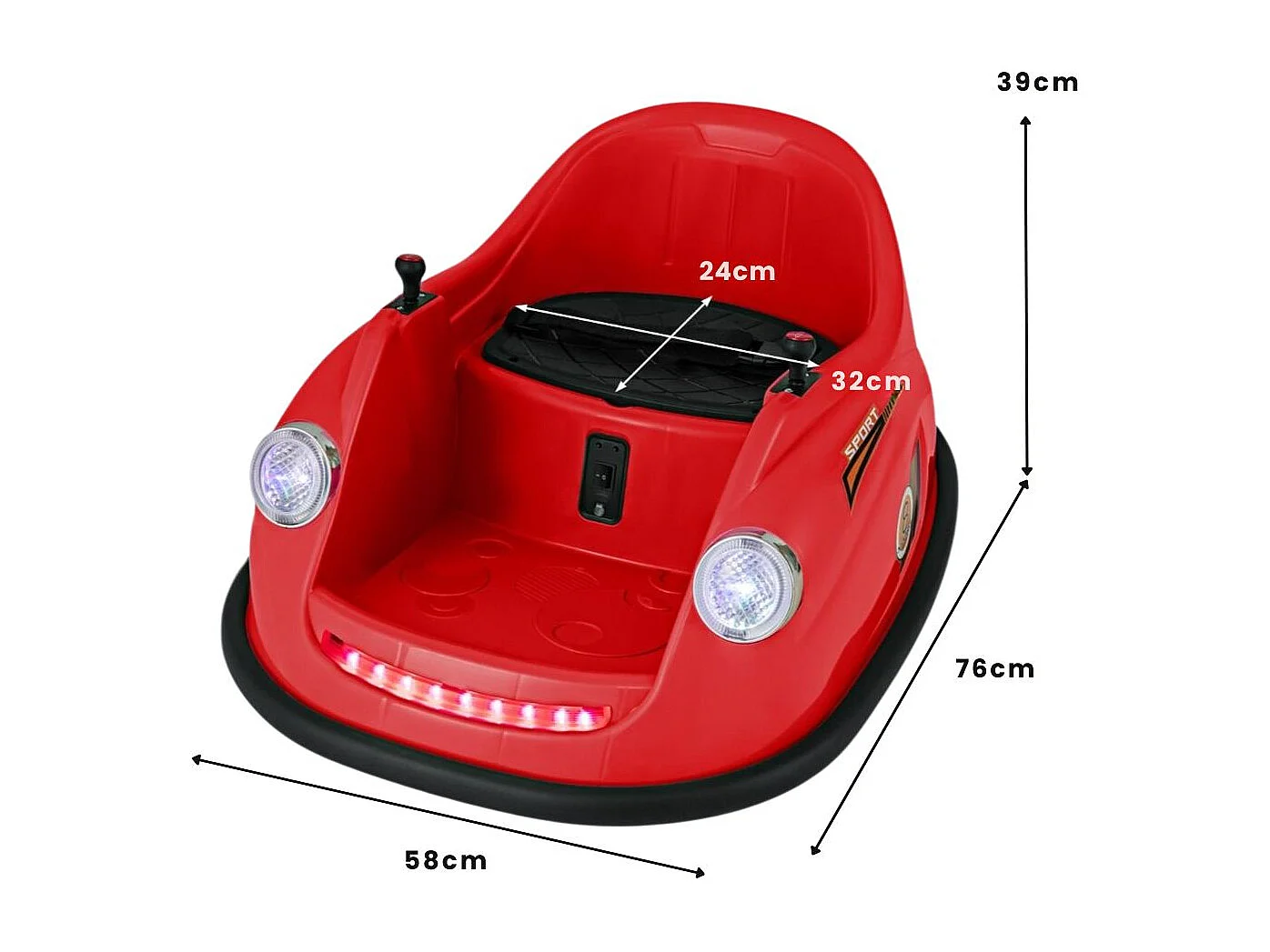 Auto-tamponneuse Electrique 12V pour Enfants Alimentée par Batterie Télécommande Lumières LED Musique pour les 2-5 Ans Rouge