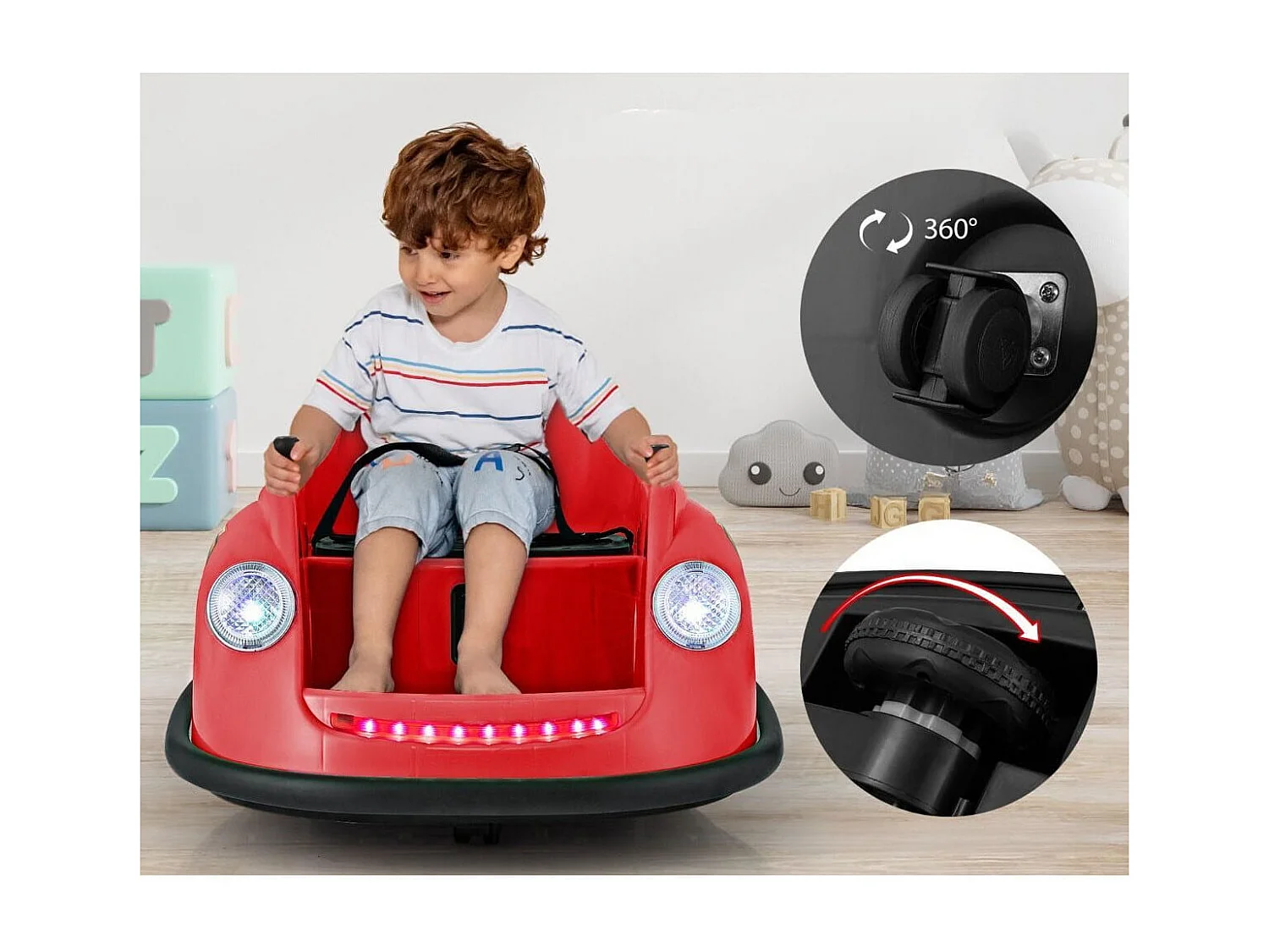 Auto-tamponneuse Electrique 12V pour Enfants Alimentée par Batterie Télécommande Lumières LED Musique pour les 2-5 Ans Rouge