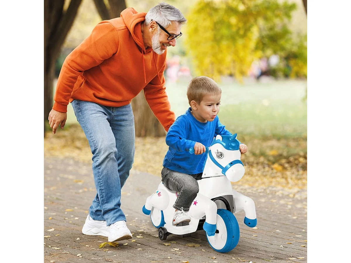Kinder Elektro Motorrad mit Musik & LED &Stützrädern Elektromotorrad für Kinder ab 3 Jahren Blau