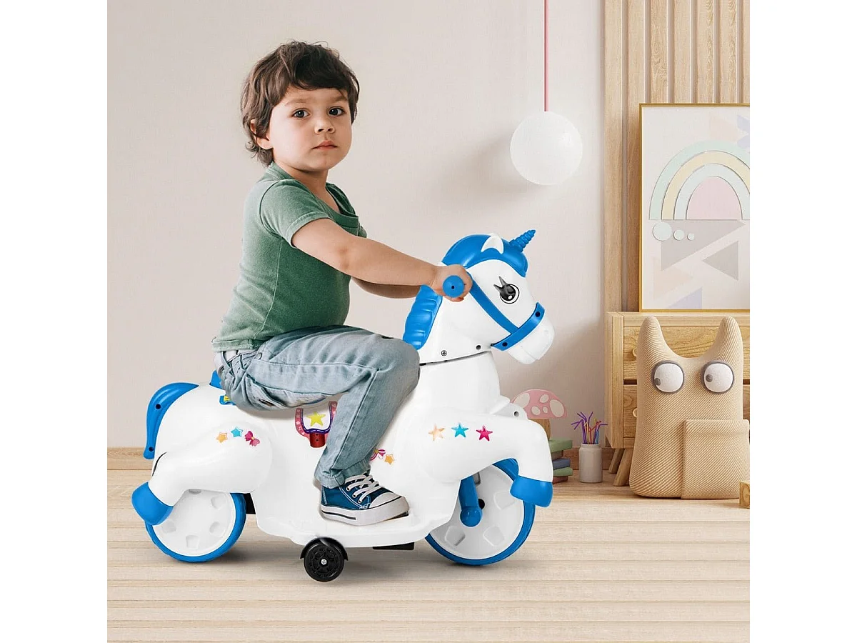 Kinder Elektro Motorrad mit Musik & LED &Stützrädern Elektromotorrad für Kinder ab 3 Jahren Blau