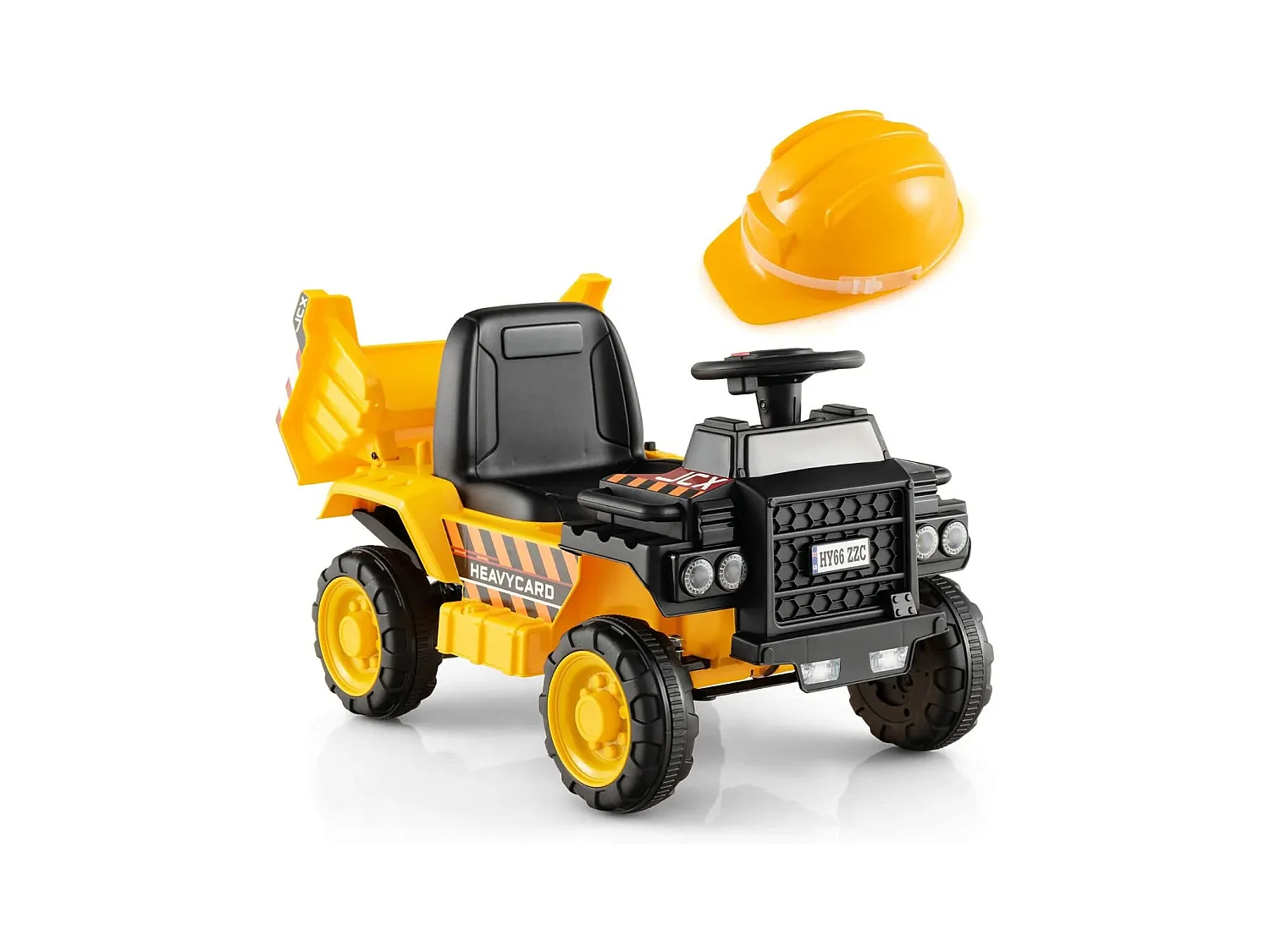 Camion Electrique Enfants 6V avec Godet Amovible & Casque de Sécurité Véhicule de Construction Electrique Charge 25kg pour Enfants de 18-36 Mois