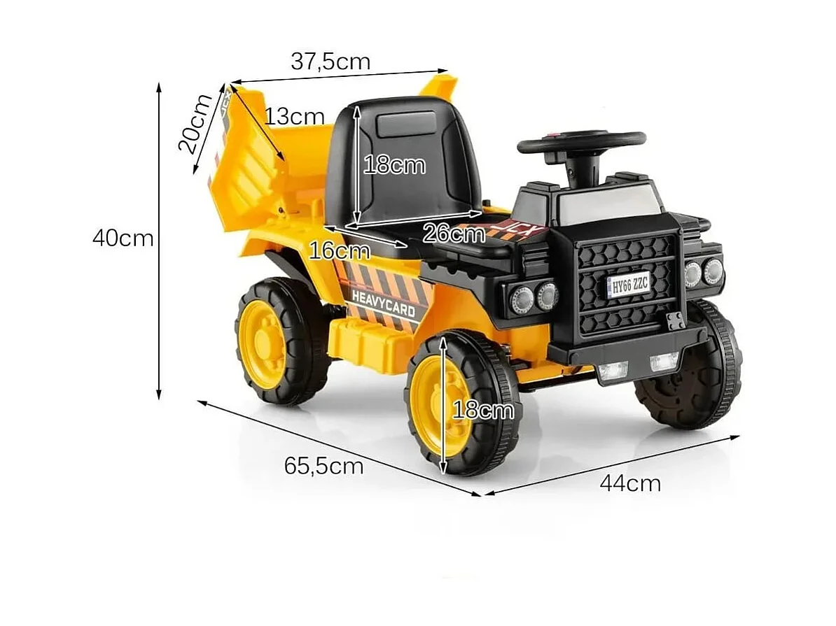 Camion Electrique Enfants 6V avec Godet Amovible & Casque de Sécurité Véhicule de Construction Electrique Charge 25kg pour Enfants de 18-36 Mois