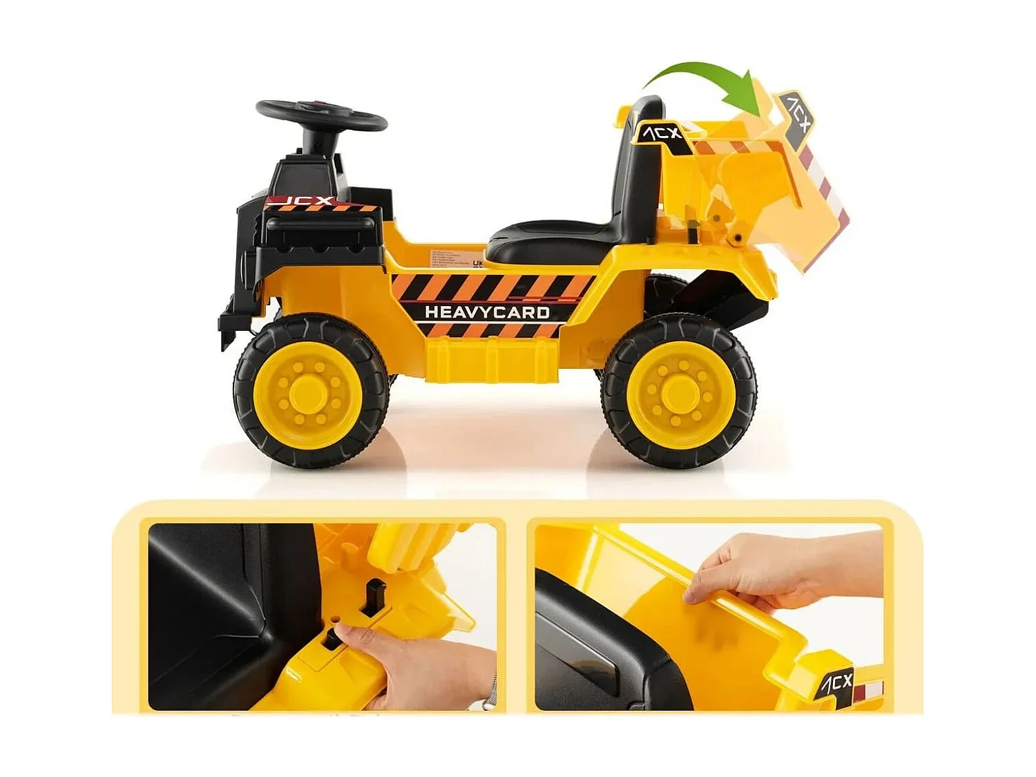 Camion Electrique Enfants 6V avec Godet Amovible & Casque de Sécurité Véhicule de Construction Electrique Charge 25kg pour Enfants de 18-36 Mois