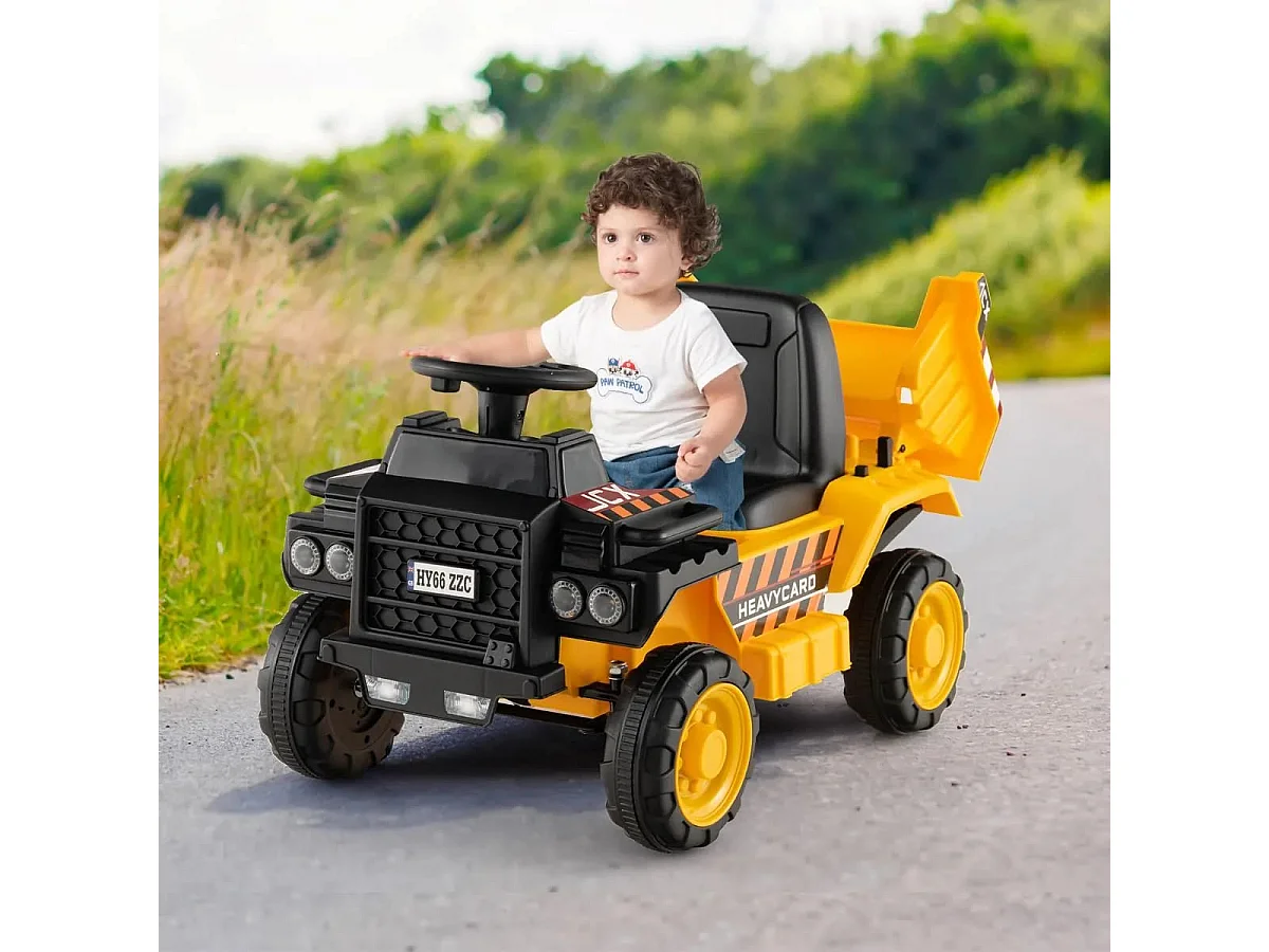 Camion Electrique Enfants 6V avec Godet Amovible & Casque de Sécurité Véhicule de Construction Electrique Charge 25kg pour Enfants de 18-36 Mois