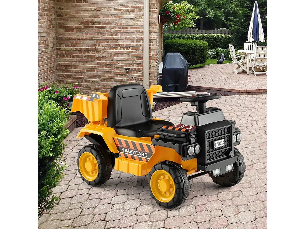 Camion Electrique Enfants 6V avec Godet Amovible & Casque de Sécurité Véhicule de Construction Electrique Charge 25kg pour Enfants de 18-36 Mois