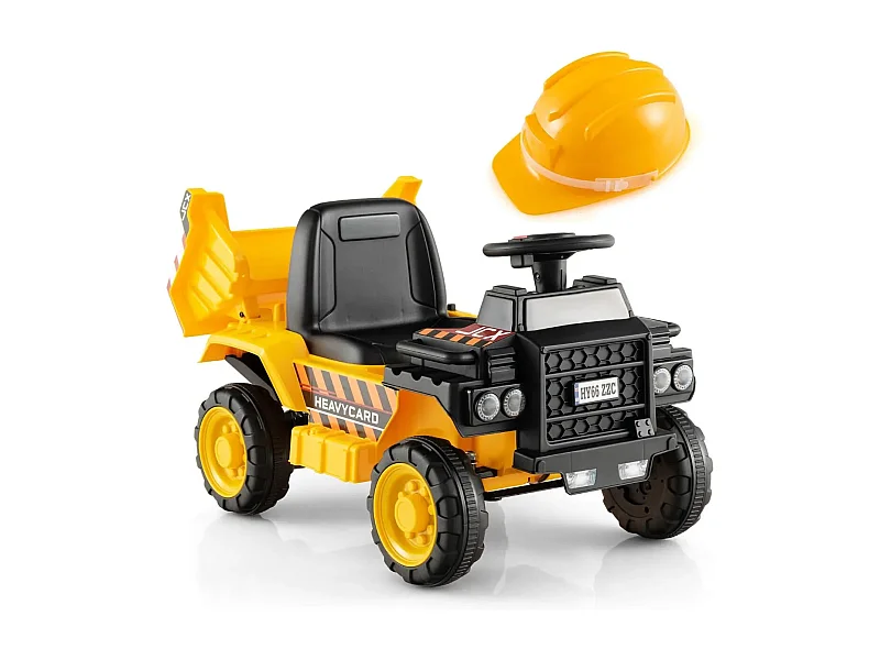 Camion Electrique Enfants 6V avec Godet Amovible & Casque de Sécurité Véhicule de Construction Electrique Charge 25kg pour Enfants de 18-36 Mois