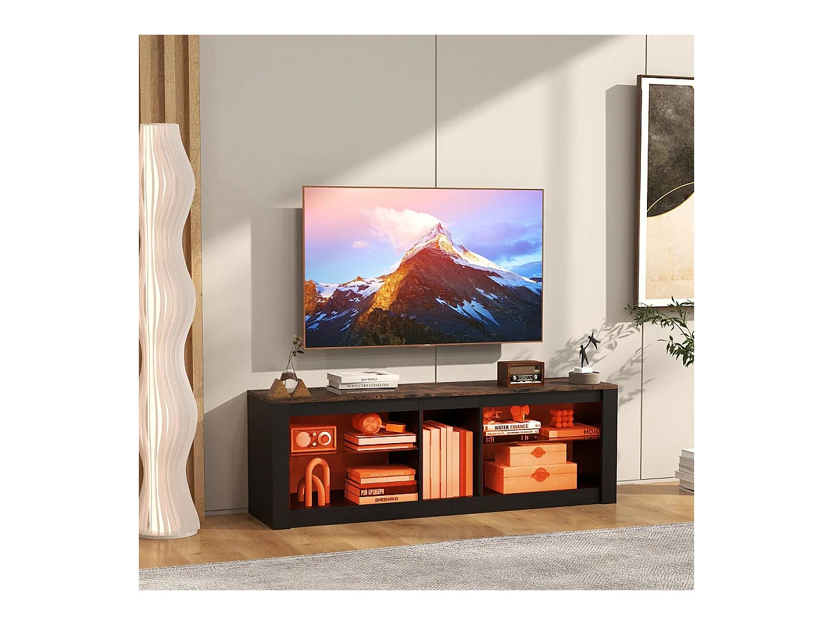 TV Schrank mit LED Beleuchtung für Fernseher bis 65 Zoll Modernes Entertainment Center