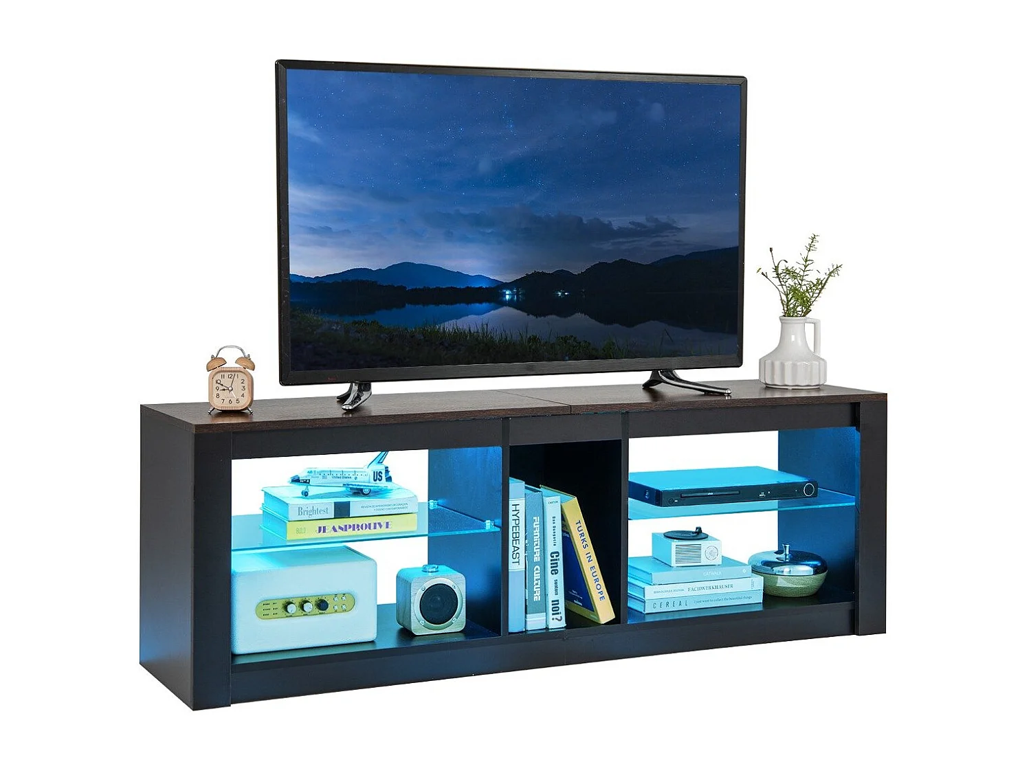 TV Schrank mit LED Beleuchtung für Fernseher bis 65 Zoll Modernes Entertainment Center