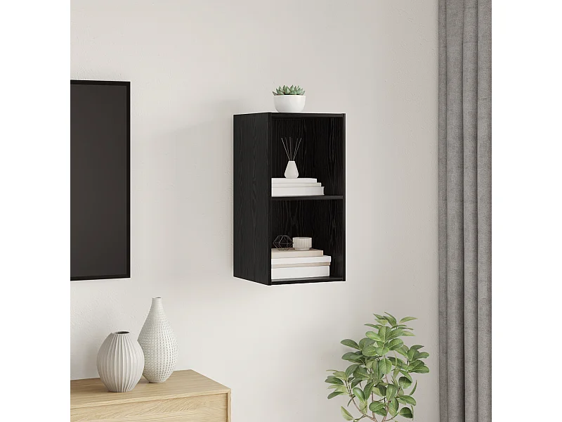 Armoire | Banc TV murale en chêne noir - 37 x 37 x 72 cm, en bois d'ingénierie.