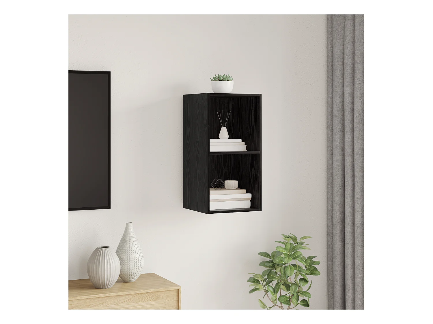 Armoire | Banc TV murale en chêne noir - 37 x 37 x 72 cm, en bois d'ingénierie.