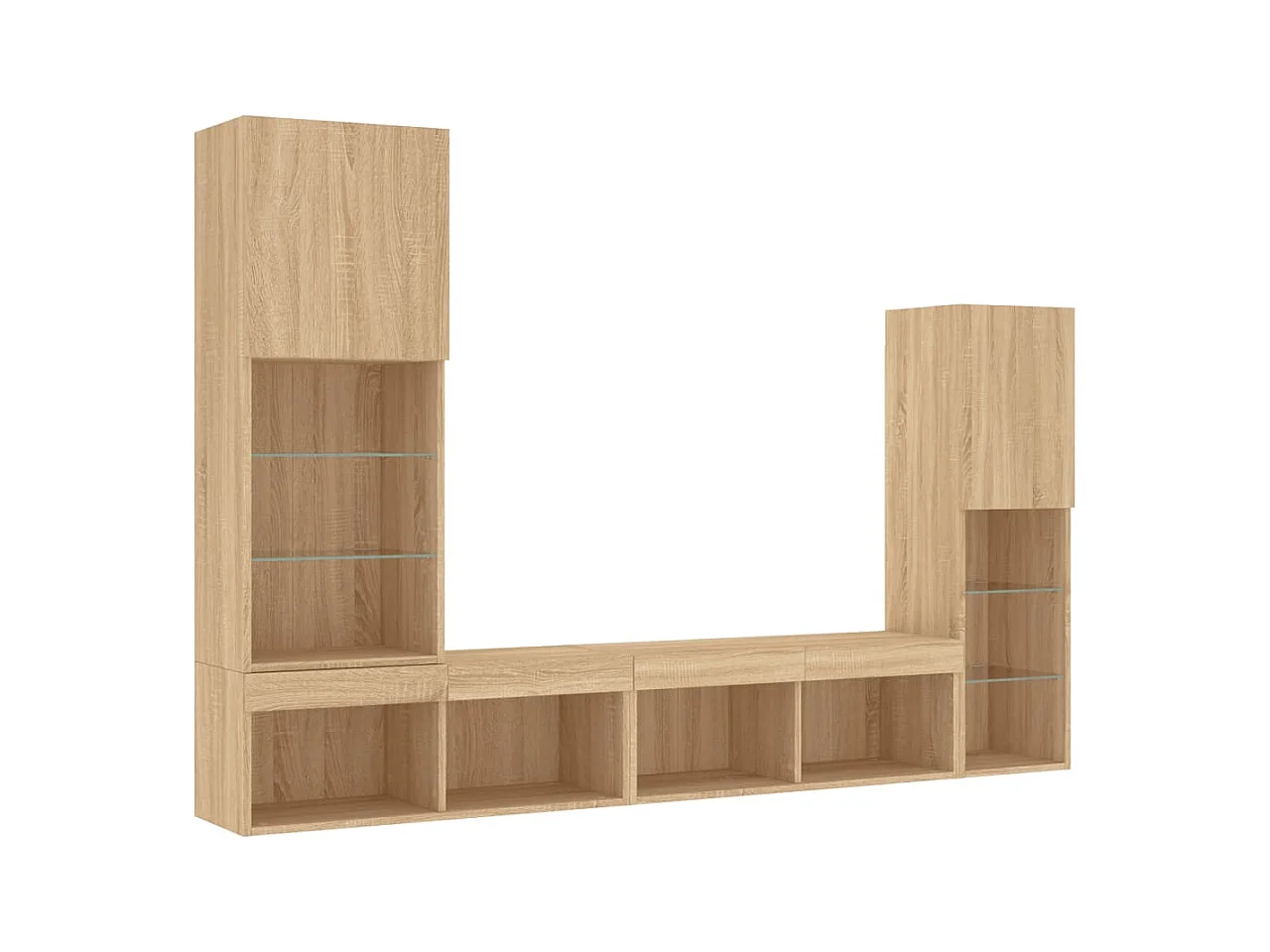 Muebles TV | Gabinetes de TV | Muebles de salón pared con LED 4 pzas madera ingeniería roble Sonoma