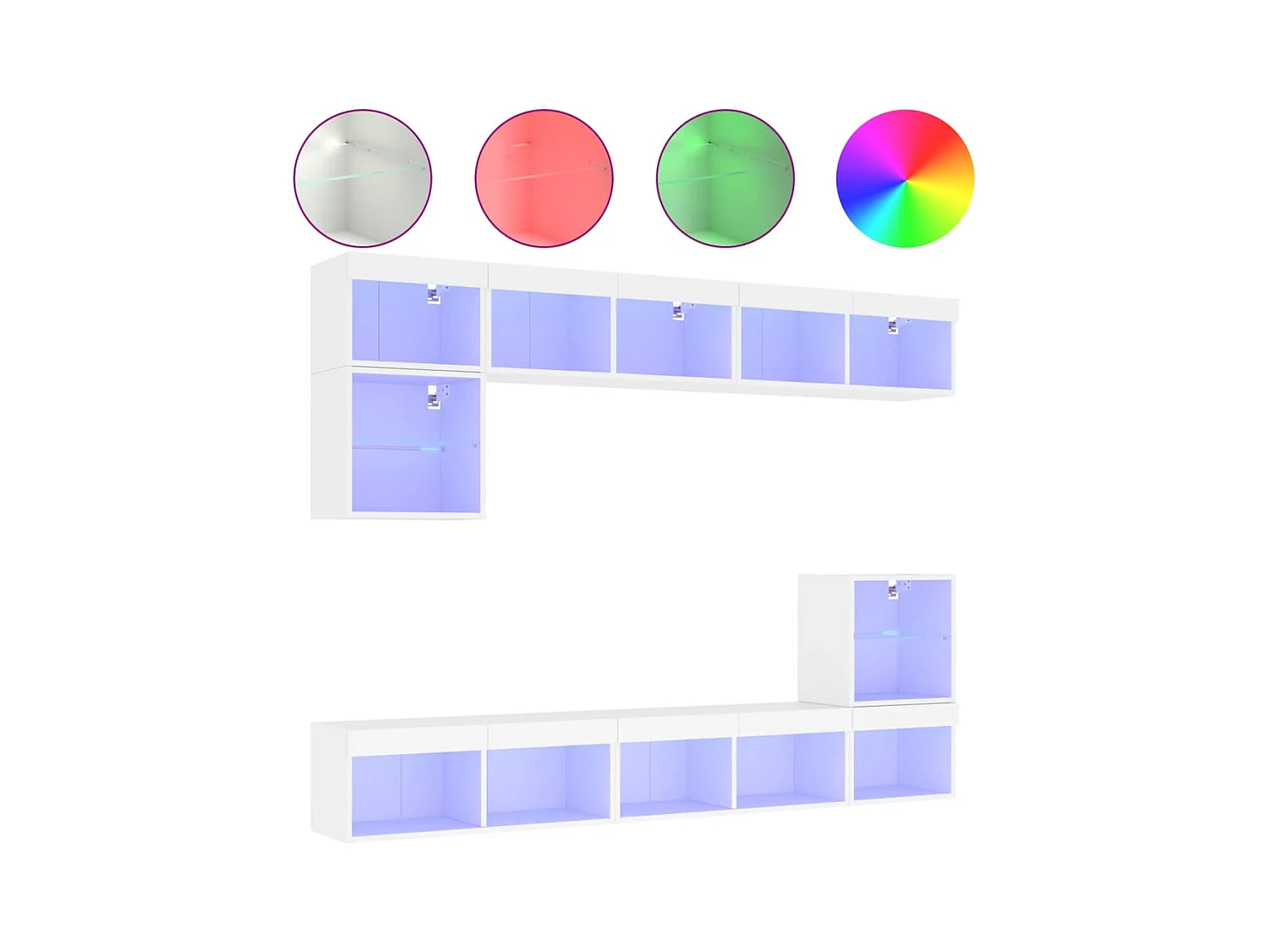 Muebles de TV | Gabinetes de TV |  Muebles de salón de pared con LED 8 pzas madera ingeniería blanco