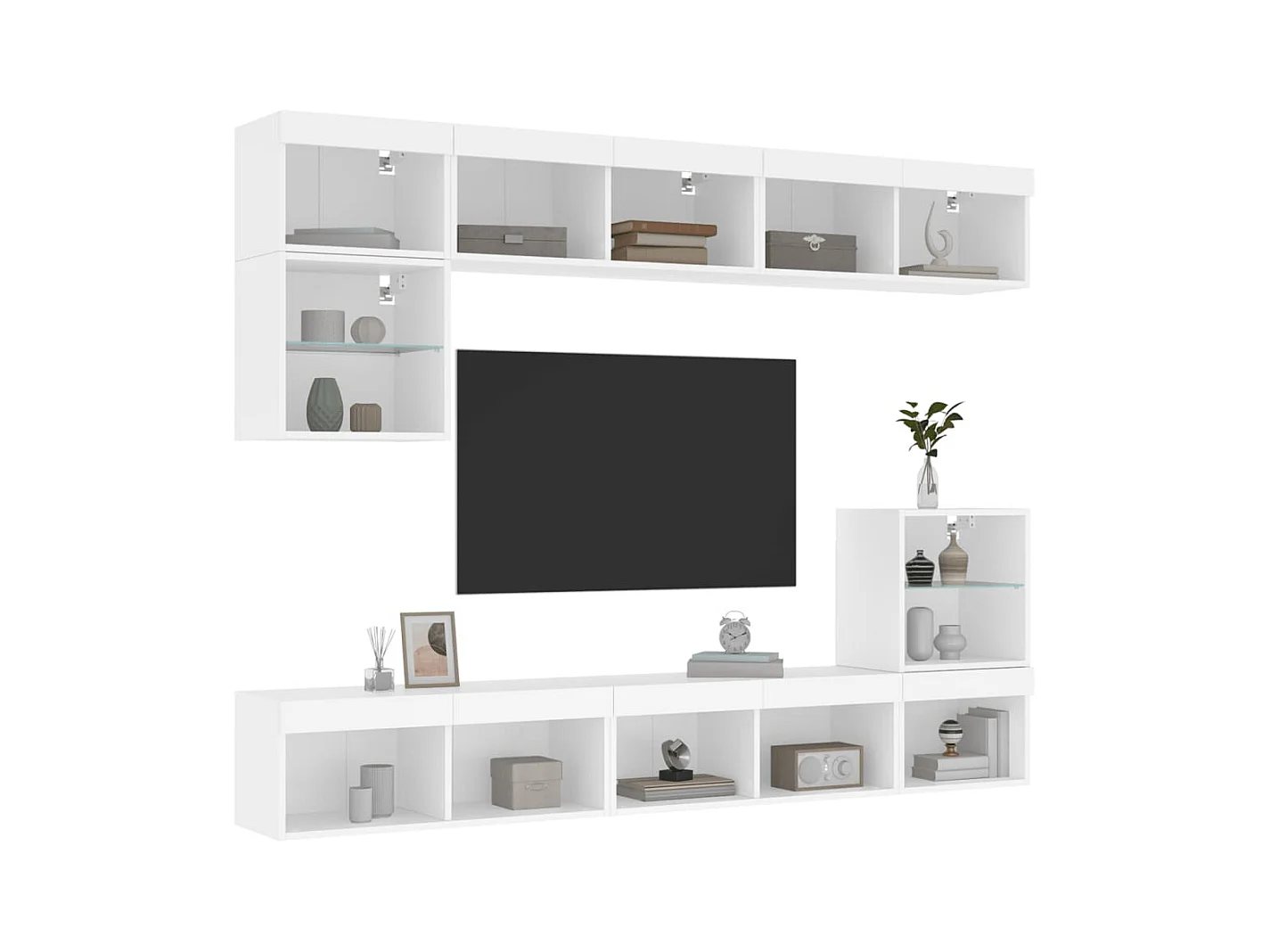 Muebles de TV | Gabinetes de TV |  Muebles de salón de pared con LED 8 pzas madera ingeniería blanco