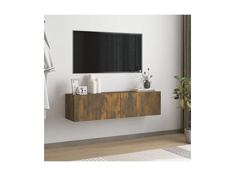 Mueble de pared TV | Gabinete de TV | Mueble de salón contrachapado roble ahumado 120x30x30 cm