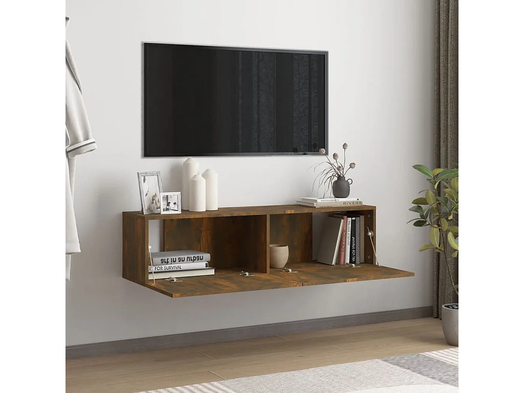 Mueble de pared TV | Gabinete de TV | Mueble de salón contrachapado roble ahumado 120x30x30 cm