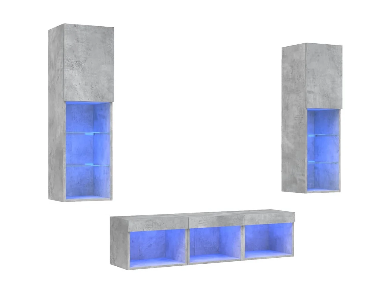 Unités murales TV | Bancs TV | Armoires TV avec LED 5 pcs gris béton bois d'ingénierie