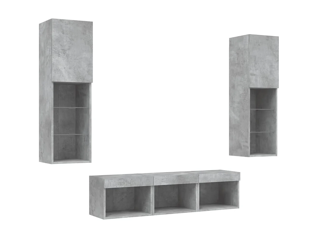 Unités murales TV | Bancs TV | Armoires TV avec LED 5 pcs gris béton bois d'ingénierie