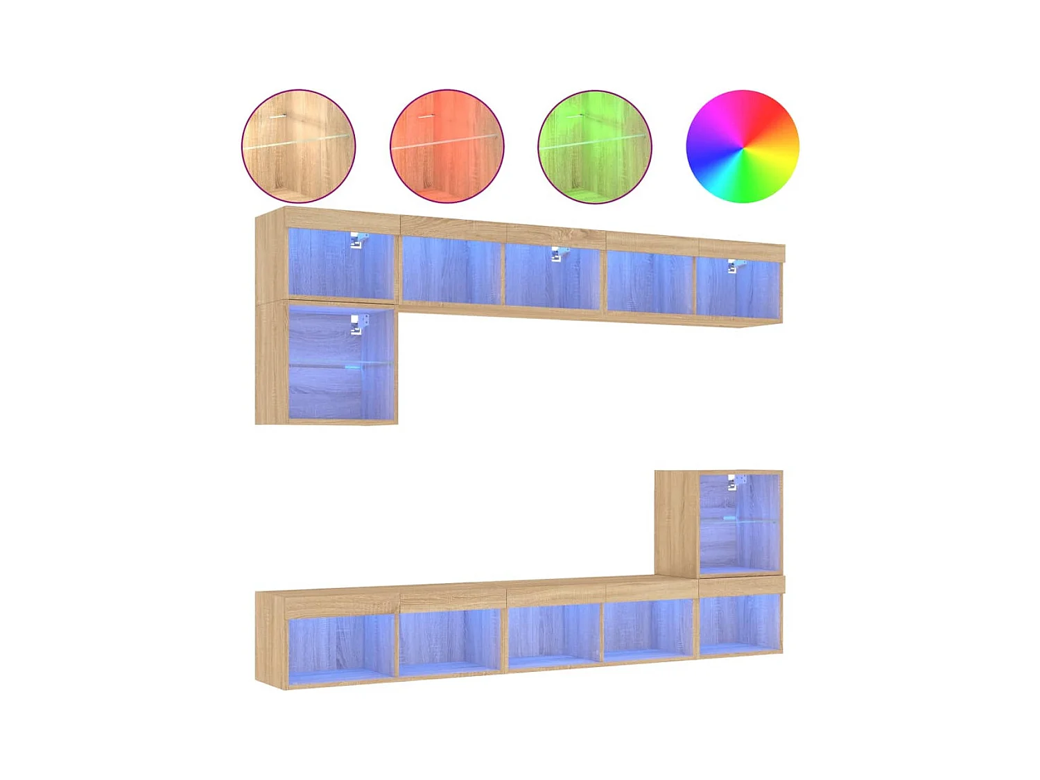 Muebles TV | Gabinetes de TV | Muebles de salón pared con LED 8 pzas madera ingeniería roble Sonoma