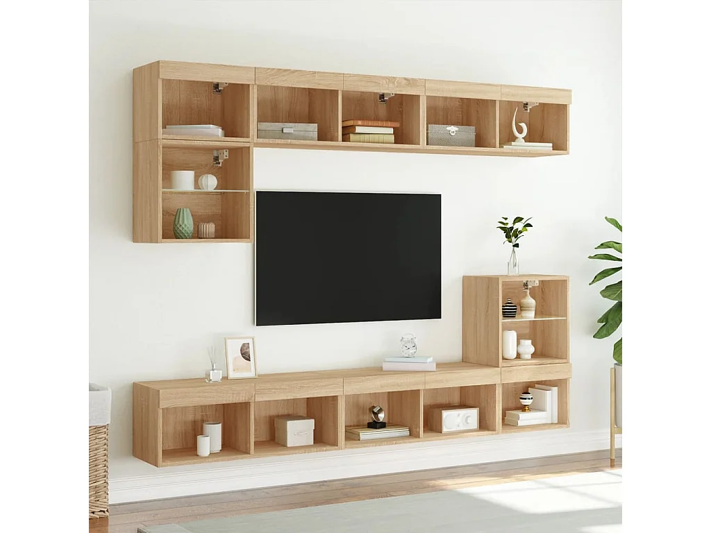 Unités murales TV | Bancs TV | Armoires TV avec LED 8 pcs chêne sonoma bois d'ingénierie