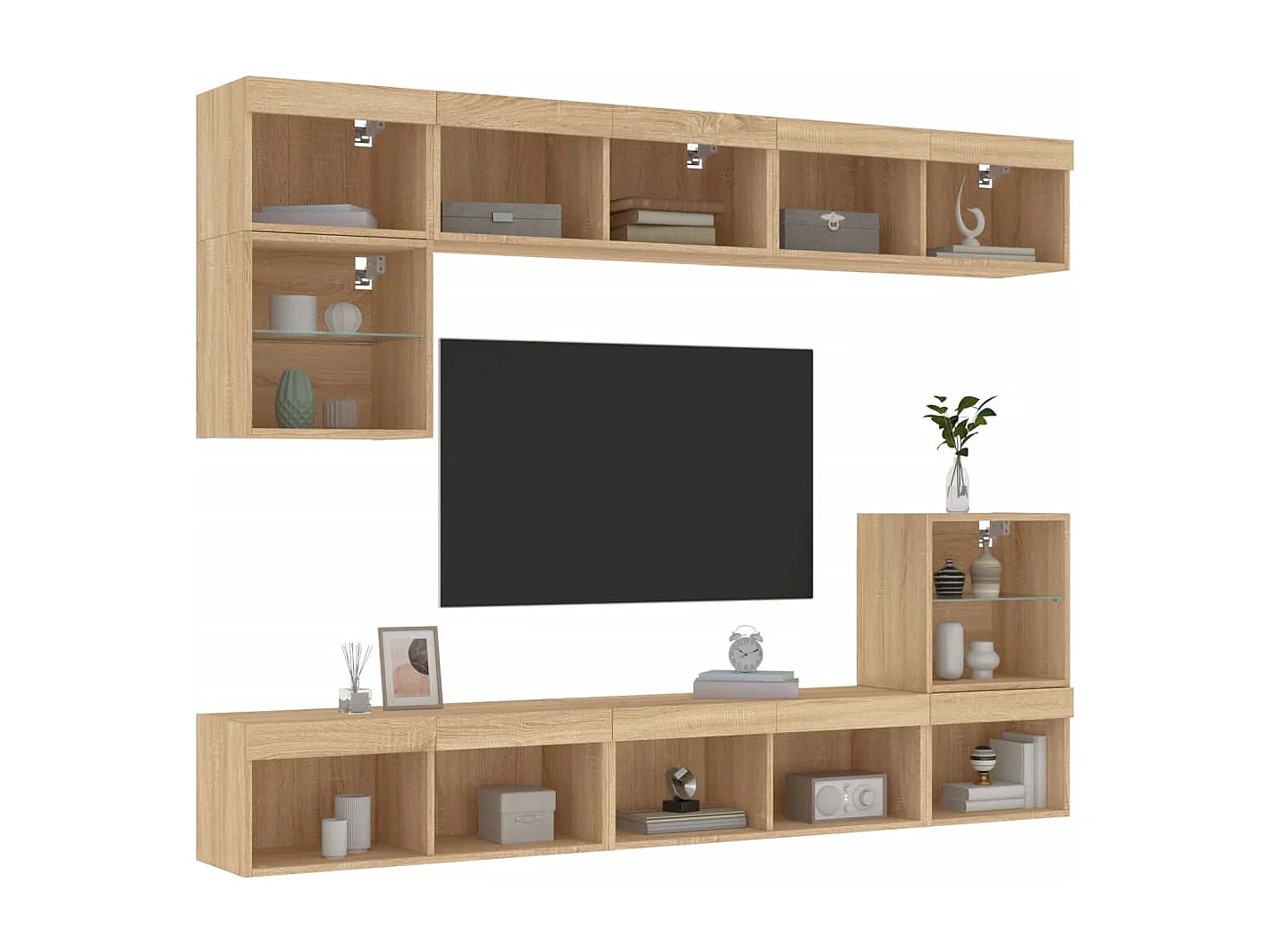 Unités murales TV | Bancs TV | Armoires TV avec LED 8 pcs chêne sonoma bois d'ingénierie