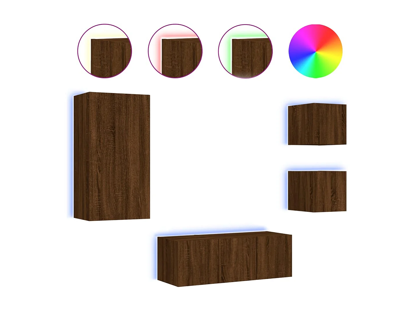 Unités murales TV | Bancs TV | Armoires TV avec LED 5 pcs chêne marron bois d'ingénierie