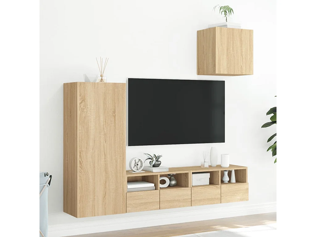 Unités murales TV | Bancs TV | Armoires TV 4 pcs chêne sonoma bois d'ingénierie