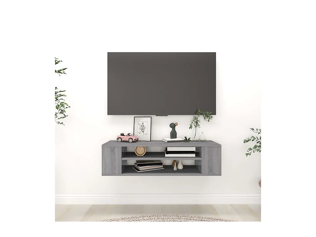 Tv-hangMeubel | TV-kast | Tv-Bank 100x30x26,5 cm bewerkt hout grijs sonoma eiken