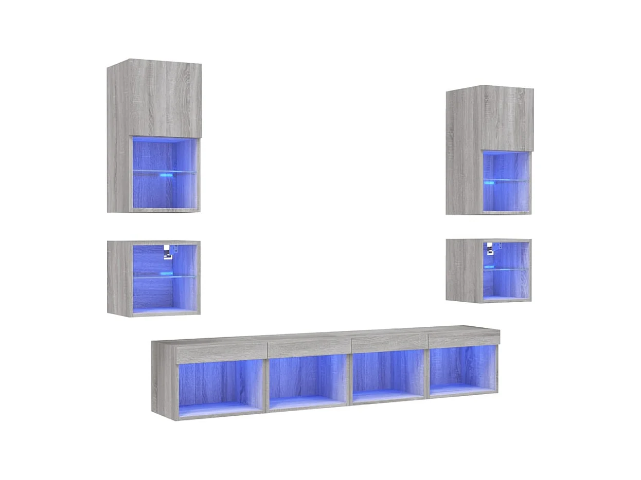 Unités murales TV | Bancs TV | Armoires TV avec LED 8 pcs gris sonoma bois d'ingénierie