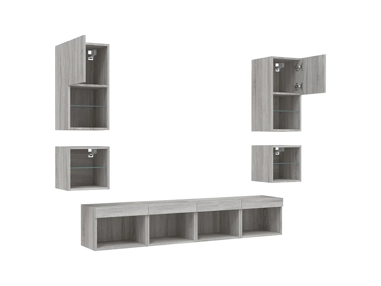 Unités murales TV | Bancs TV | Armoires TV avec LED 8 pcs gris sonoma bois d'ingénierie