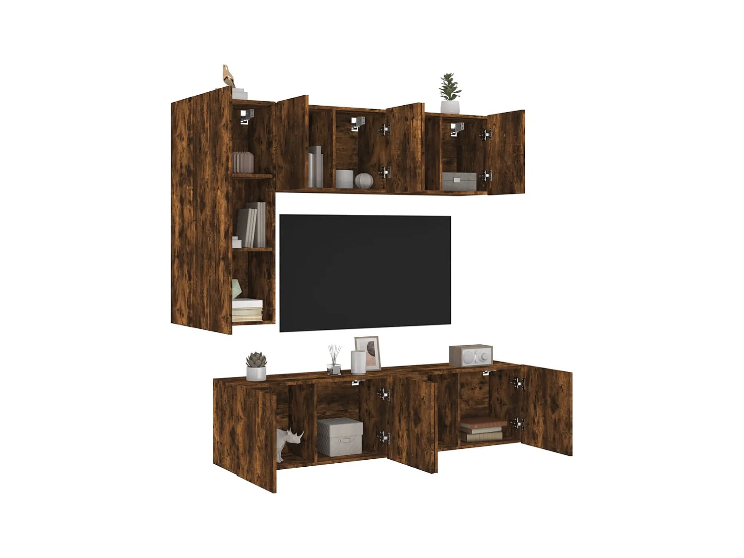 Muebles de TV | Gabinetes de TV |  Muebles de salón de pared 5 pzas madera ingeniería roble ahumado