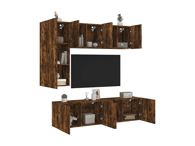 Unités murales TV | Bancs TV | Armoires TV 5 pcs chêne fumé bois d'ingénierie