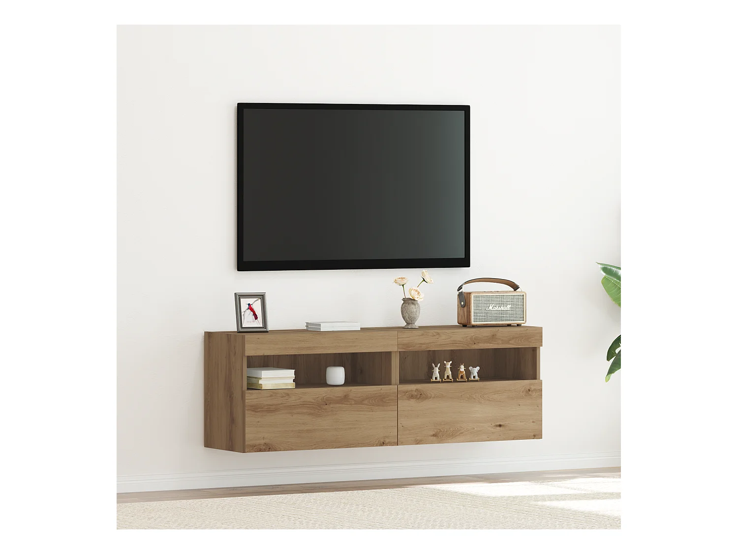 Armoires murales | Bancs TV avec éclairage LED 2 pcs Chêne artisan 60x30x40 cm