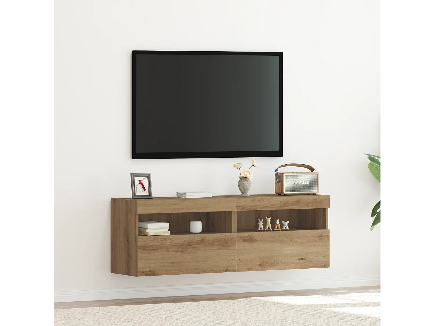 Tv-wandmeubelen | Tv-Banken | TV-kasten 2 st met LED 60x30x40 cm artisanaal eiken