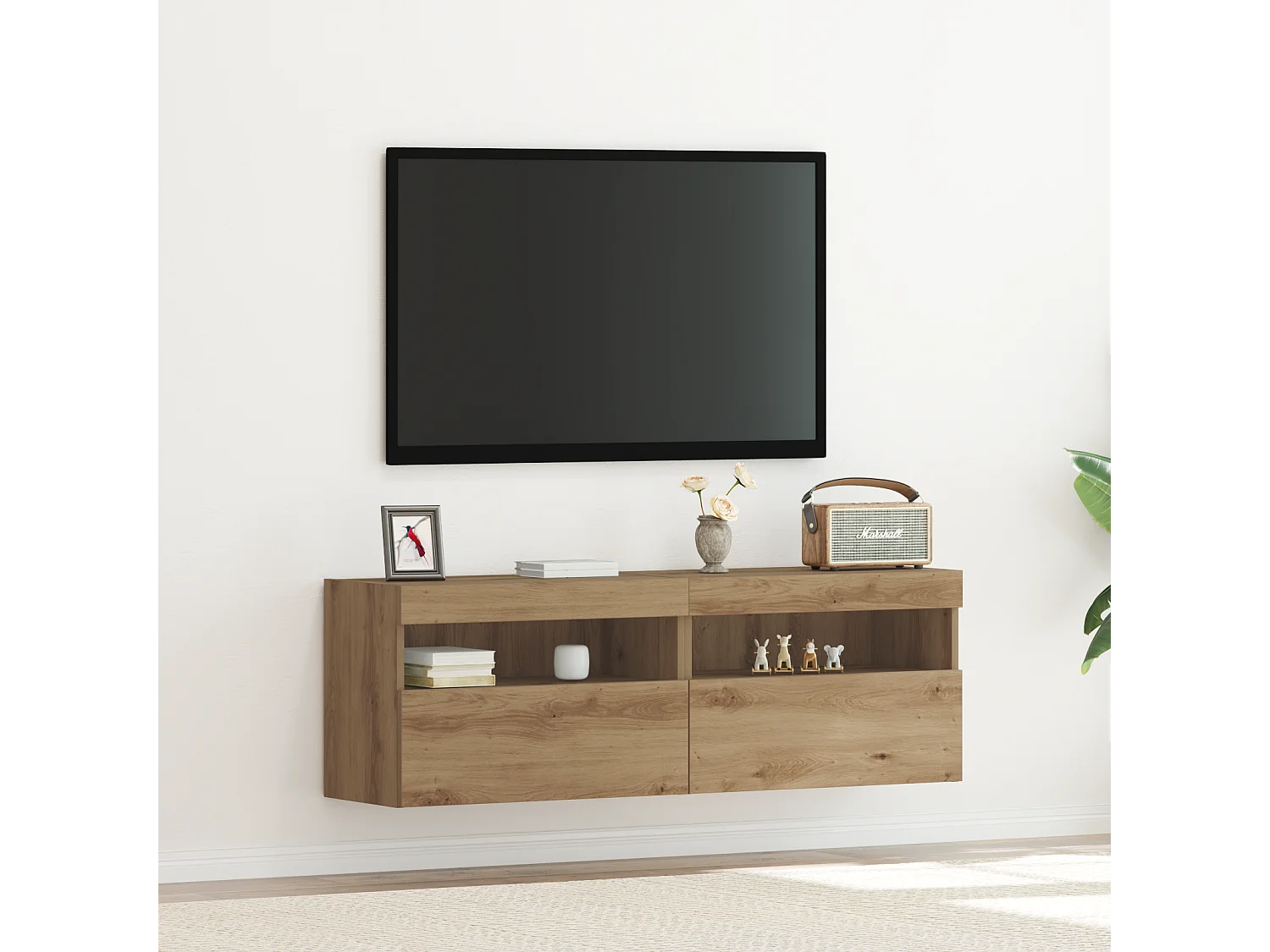 Tv-wandmeubelen | Tv-Banken | TV-kasten 2 st met LED 60x30x40 cm artisanaal eiken