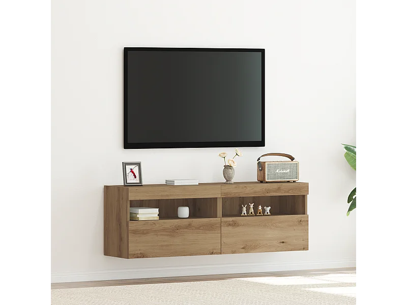 Tv-wandmeubelen | Tv-Banken | TV-kasten 2 st met LED 60x30x40 cm artisanaal eiken