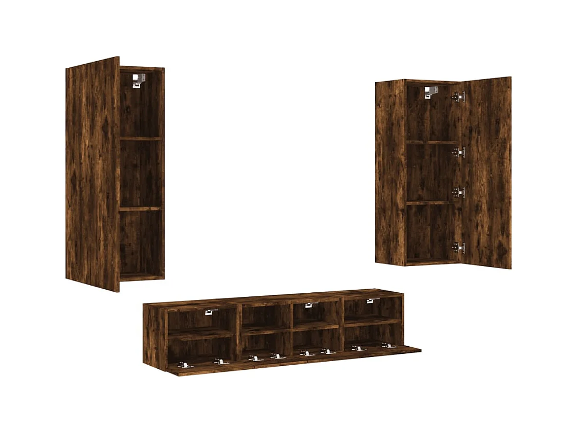 Muebles de TV | Gabinetes de TV |  Muebles de salón de pared 5 pzas madera ingeniería roble ahumado