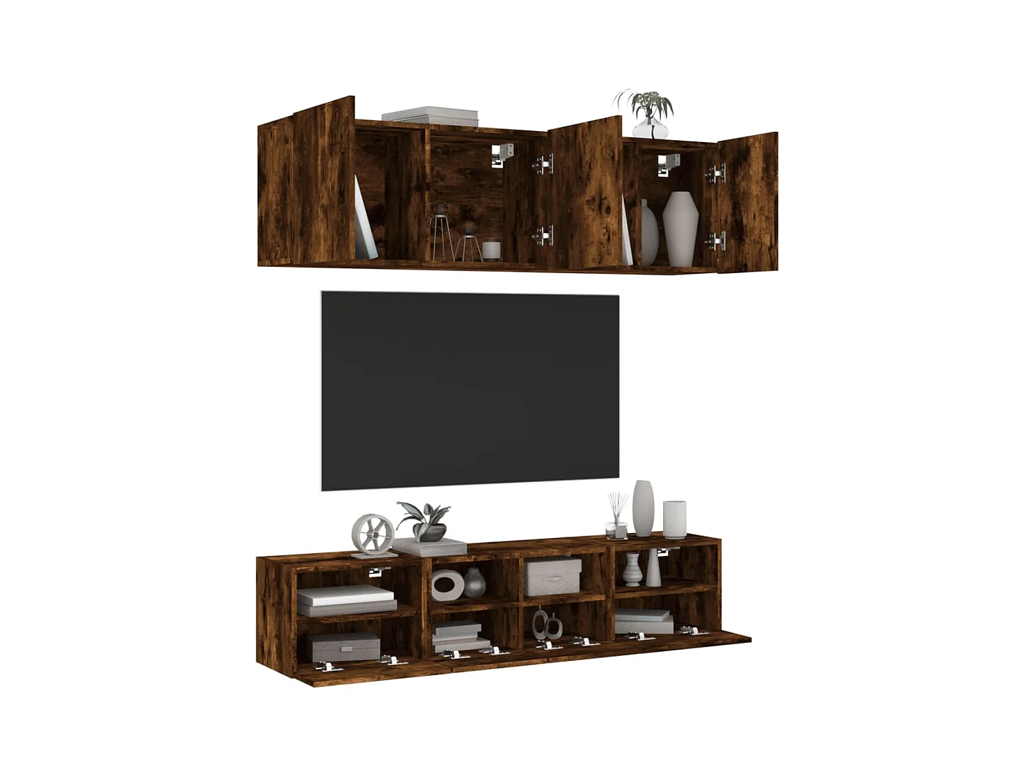 Muebles de TV | Gabinetes de TV |  Muebles de salón de pared 5 pzas madera ingeniería roble ahumado