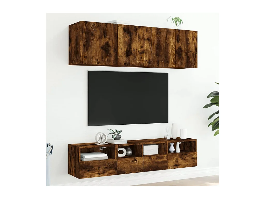Muebles de TV | Gabinetes de TV |  Muebles de salón de pared 5 pzas madera ingeniería roble ahumado