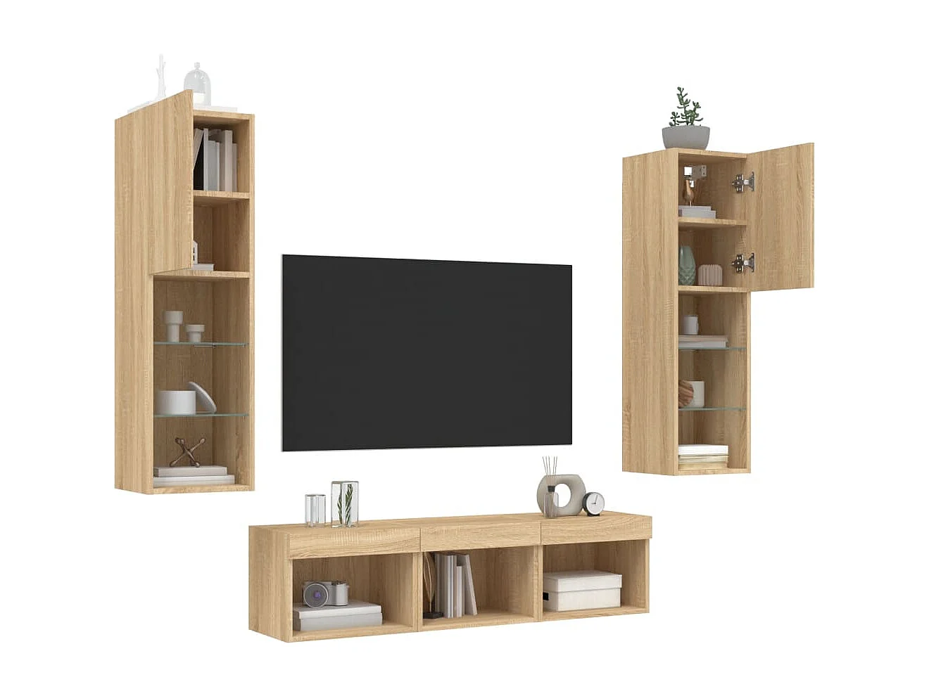 Unités murales TV | Bancs TV | Armoires TV avec LED 5 pcs chêne sonoma bois d'ingénierie