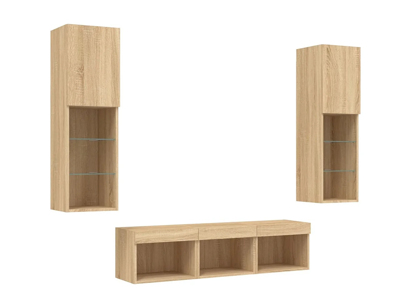 Unités murales TV | Bancs TV | Armoires TV avec LED 5 pcs chêne sonoma bois d'ingénierie