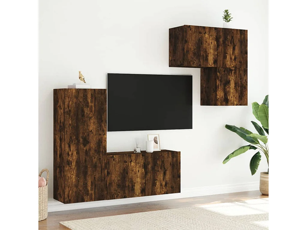 Unités murales TV | Bancs TV | Armoires TV 4 pcs chêne fumé bois d'ingénierie