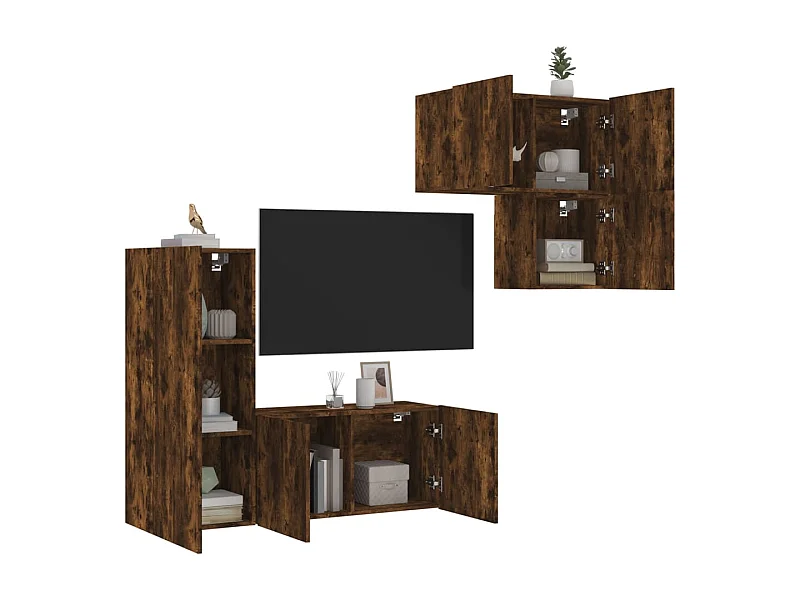 Unités murales TV | Bancs TV | Armoires TV 4 pcs chêne fumé bois d'ingénierie