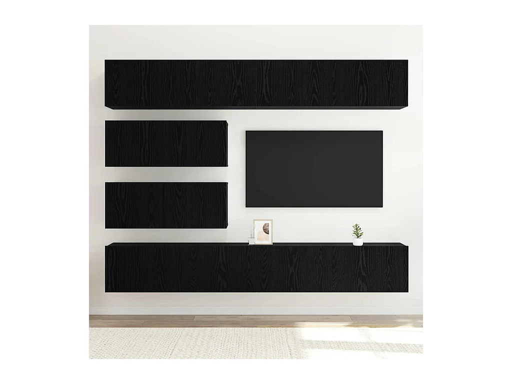 10-delige TV Meubel | Tv-Bank | TV-kastenset - Wandmontage in Zwart Eiken Geengineerd Hout