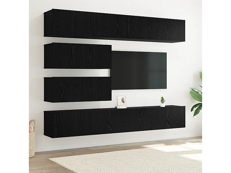 Set de 10 Meubles TV | Bancs TV | Armoires TV - Murales en Bois d'Ingénierie Chêne Noir