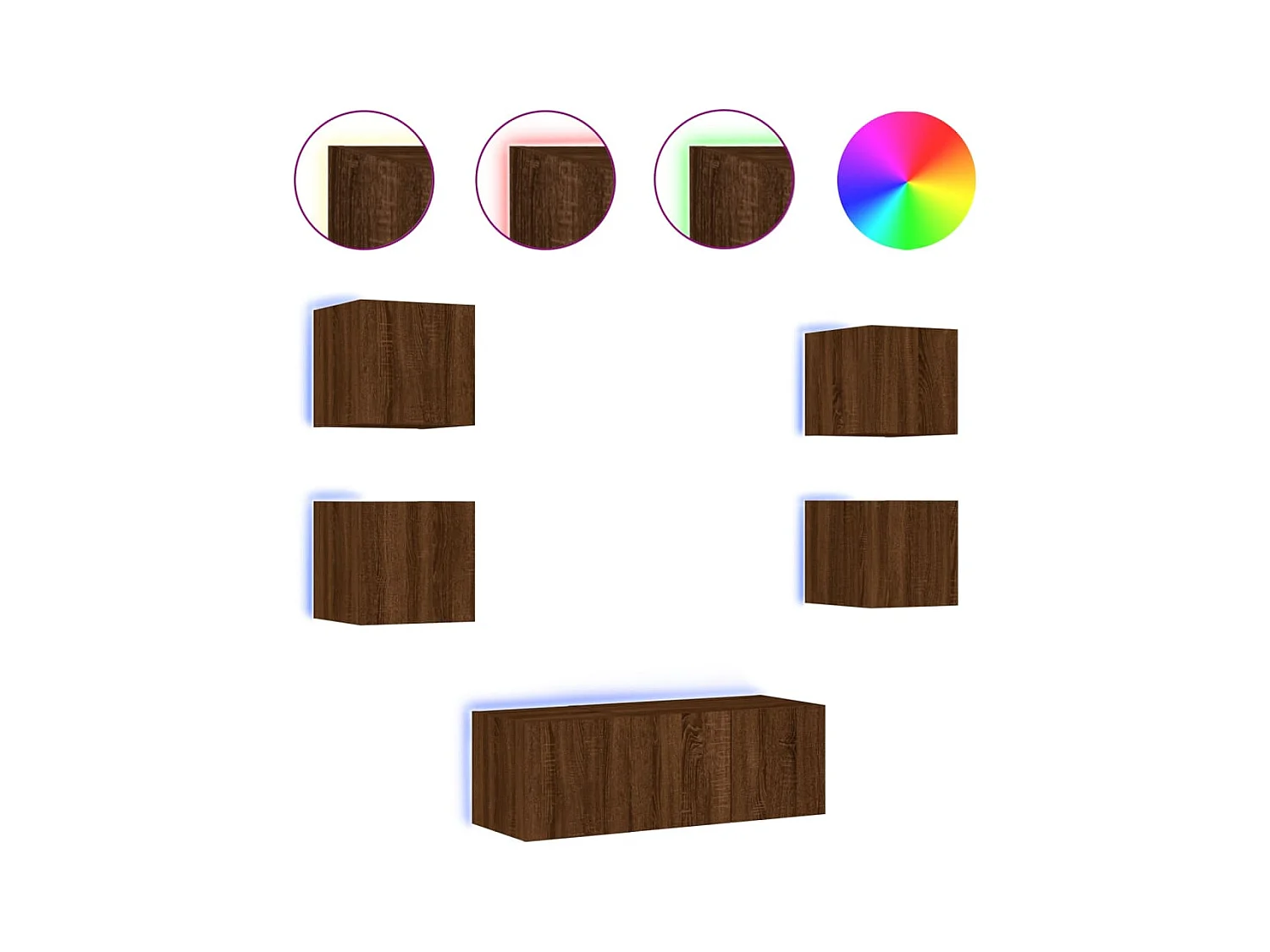 Unités murales TV | Bancs TV | Armoires TV avec LED 6 pcs chêne marron bois d'ingénierie