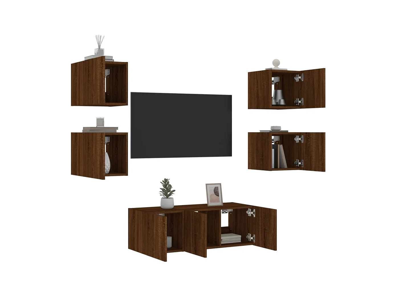 Unités murales TV | Bancs TV | Armoires TV avec LED 6 pcs chêne marron bois d'ingénierie
