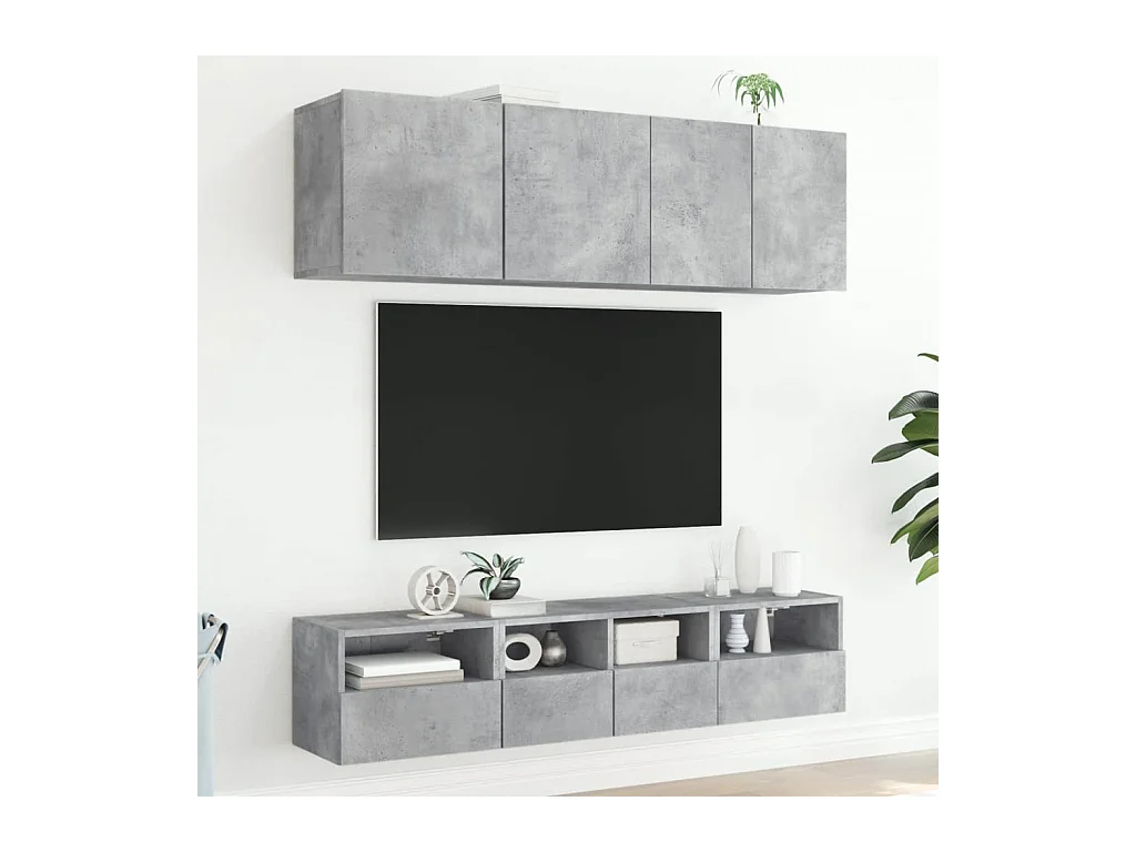 Muebles de TV | Gabinetes de TV |  Muebles de salón de pared 5 pzas madera ingeniería gris hormigón